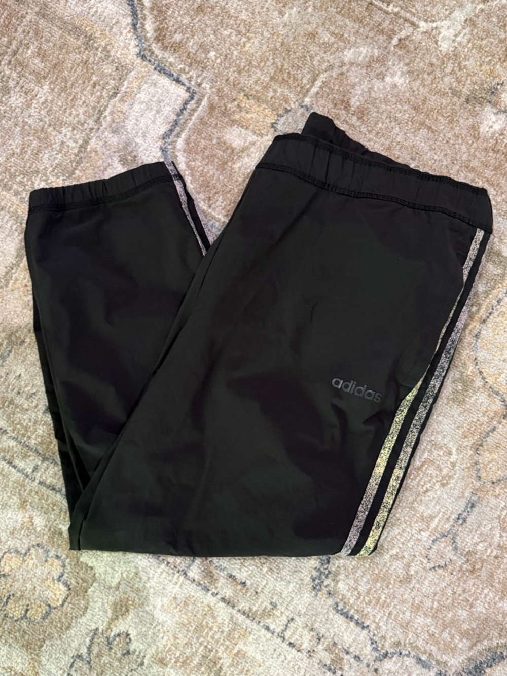 Adidas Windbreaker Black 3-Stripe Cropped Ankle Athletic Pants - Womens Large
